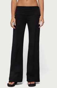 EDIKTED Angel Energy Sequin Wings Foldover Waist Wide Leg Pants