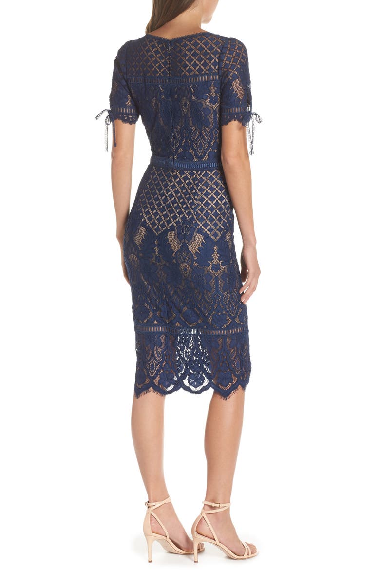 Tie Sleeve Lace Cocktail Dress, Alternate, color, MIDNIGHT/ NUDE