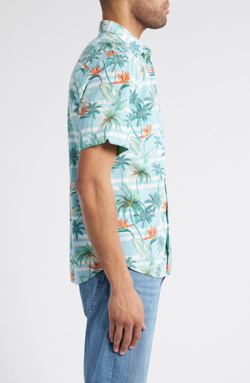 Tommy Bahama Nova Wave Palmero Stripe Floral Short Sleeve Seersucker Button-up Shirt In Blue Whisper