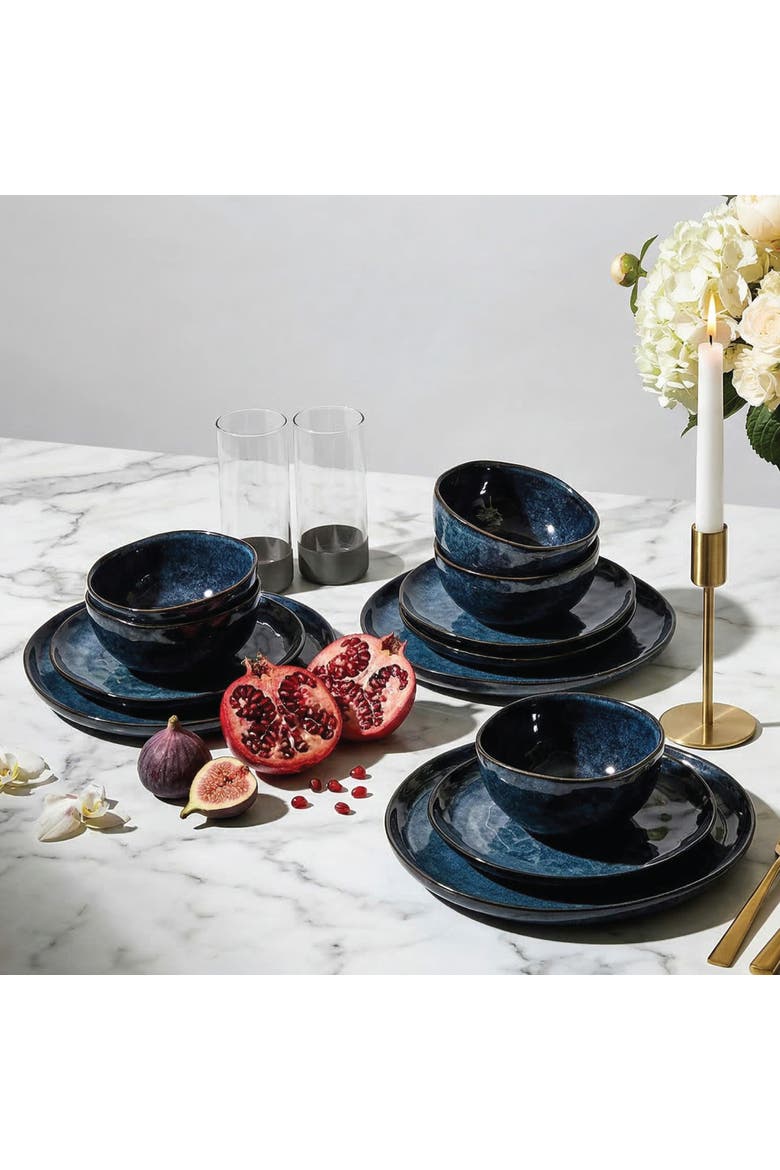 Mirella Stoneware 16-Piece Dinnerware Set with Glasses, Alternate, color, Blue