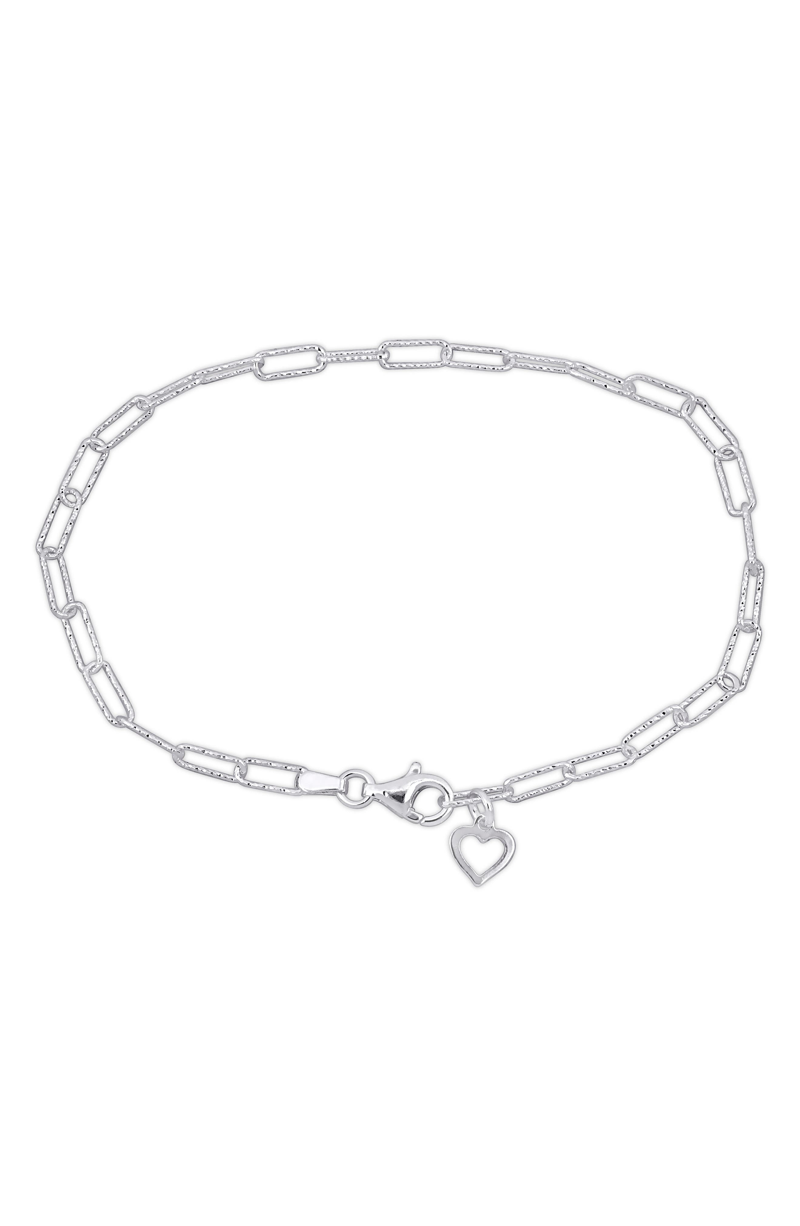 DELMAR Oval Cut Link Heart Charm Bracelet