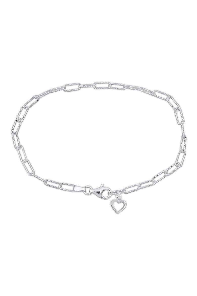 Oval Cut Link Heart Charm Bracelet, Main, color, SILVER