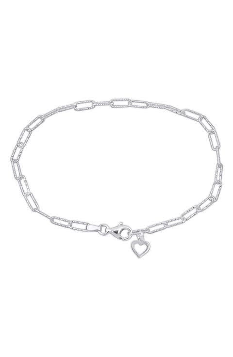 Oval Cut Link Heart Charm Bracelet