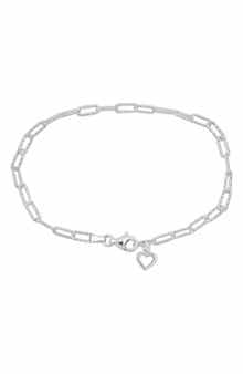 DELMAR Oval Cut Link Heart Charm Bracelet