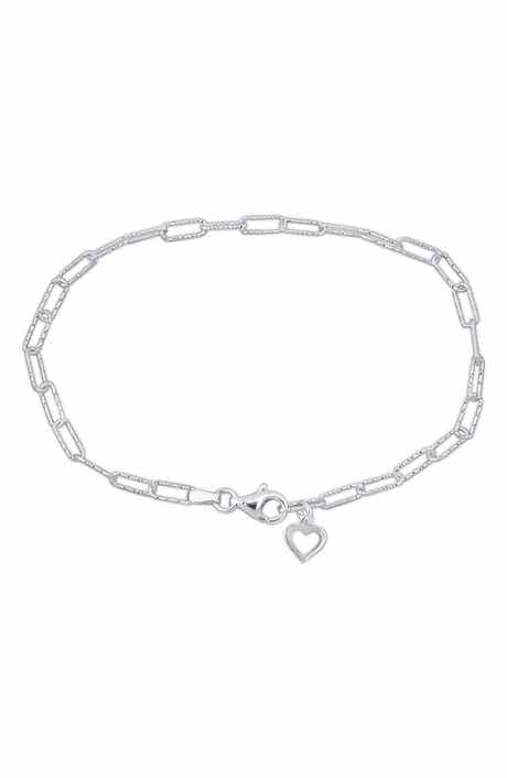 DELMAR Oval Cut Link Heart Charm Bracelet