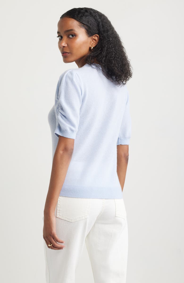 Nordstrom Ruched Short Sleeve Cashmere Sweater, Alternate, color, Blue Zen