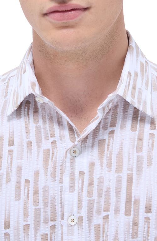 Bugatchi Orson Trim Fit Stripe Short Sleeve Stretch Cotton Seersucker Button-up Shirt In Pink