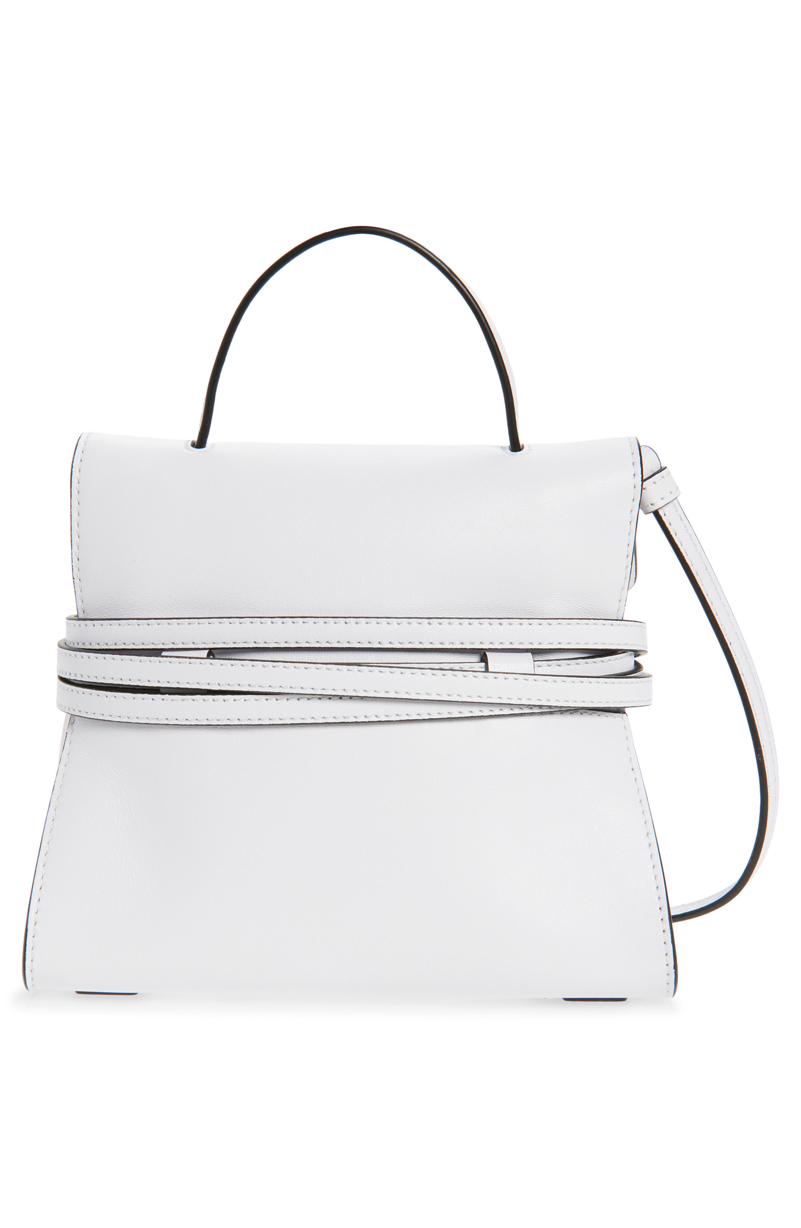 Moschino Small Tie Me Leather Top Handle Bag, Alternate, color, White