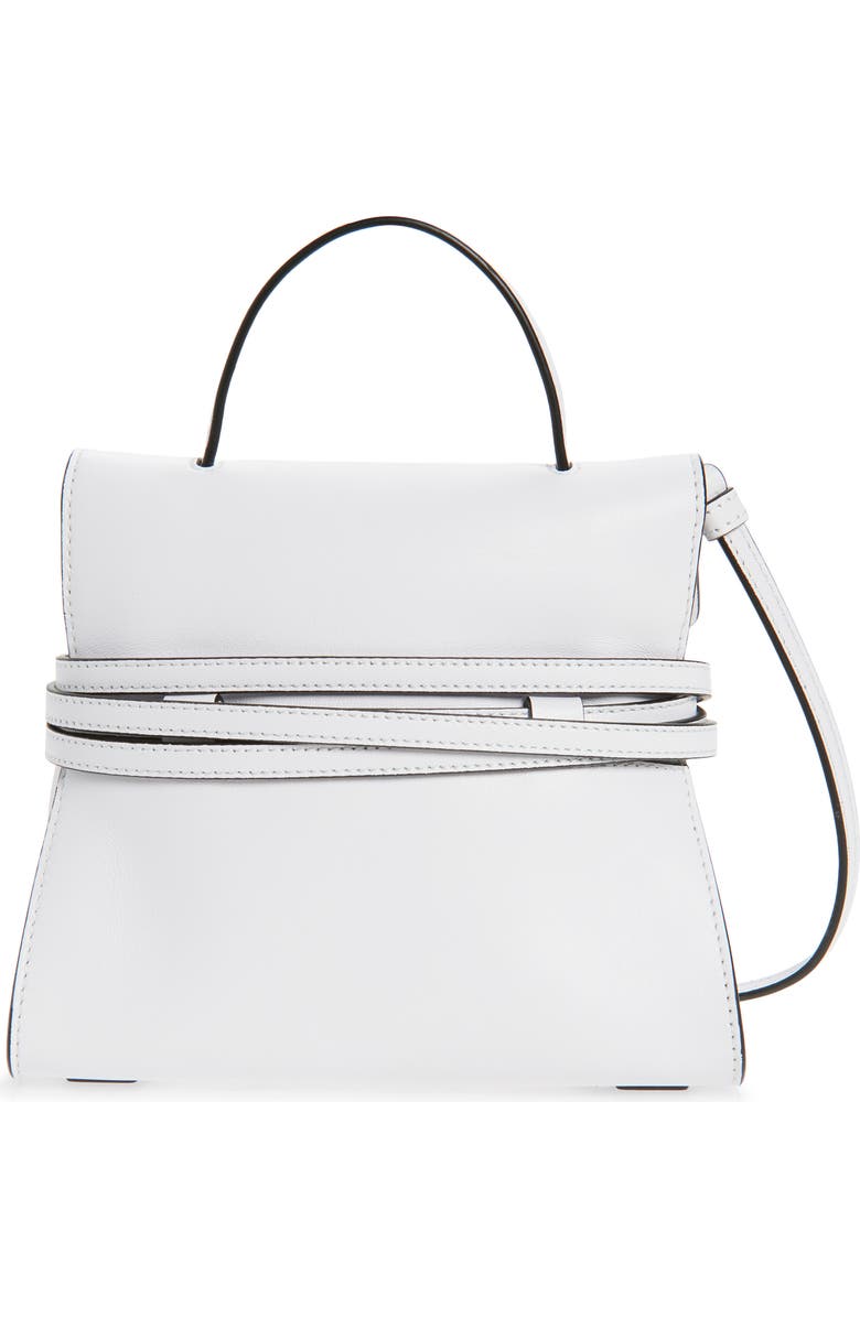 Moschino Small Tie Me Leather Top Handle Bag, Alternate, color, White