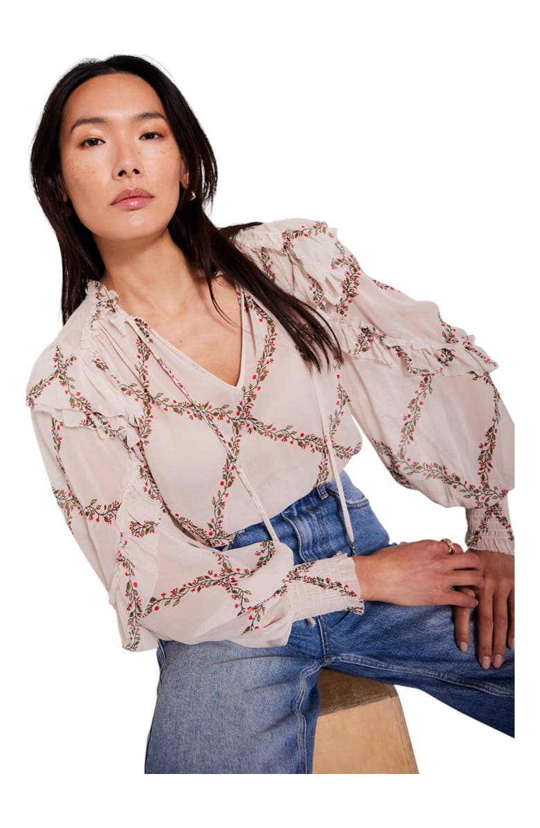 MINT VELVET Neutral Floral Print Blouse, Alternate, color, Neutral