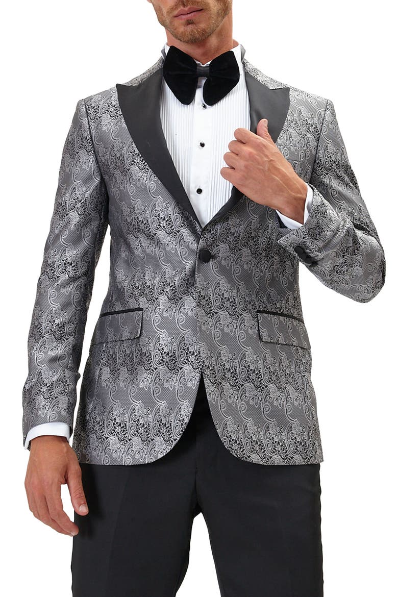 Paisley Pattern Tuxedo Jacket, Main, color, SILVER
