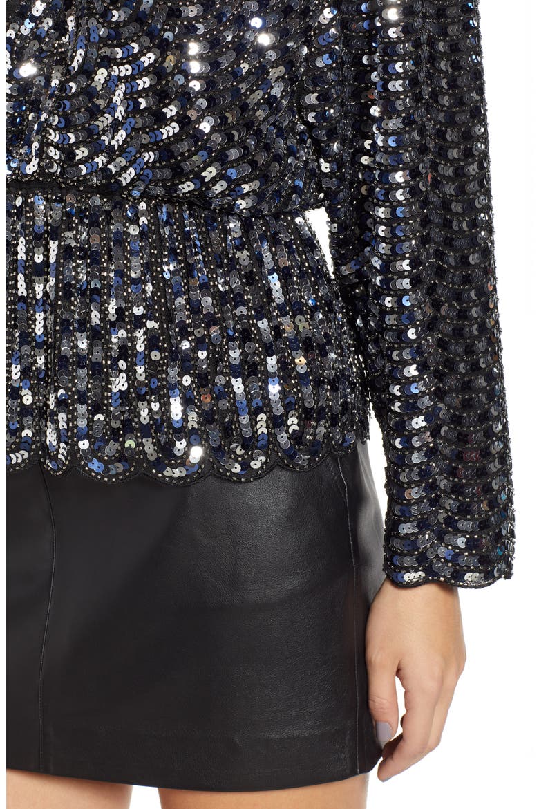 Prima Sequin Scalloped Peplum Top, Alternate, color, SILVER