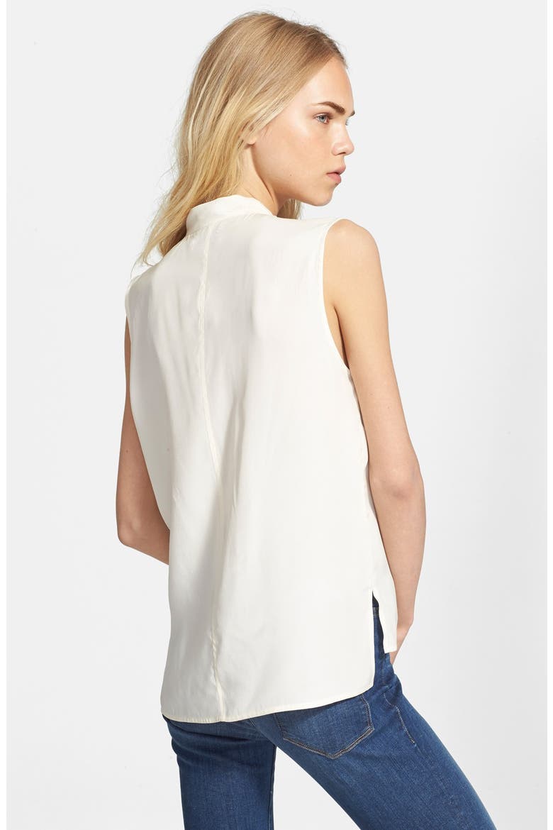 Denim Sleeveless Tie Neck Silk Shirt, Alternate, color, GARDENA