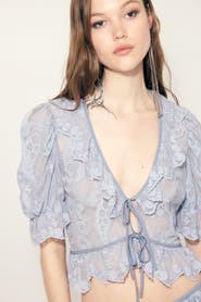 H&M Embroidered Flounced Blouse