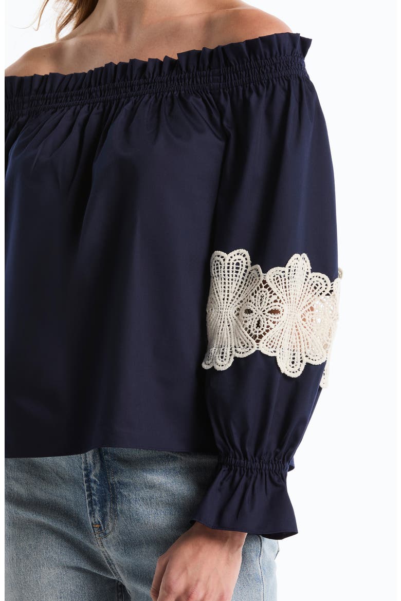 Embroidered Off-the-Shoulder Long Sleeve Top, Alternate, color, PEACOAT