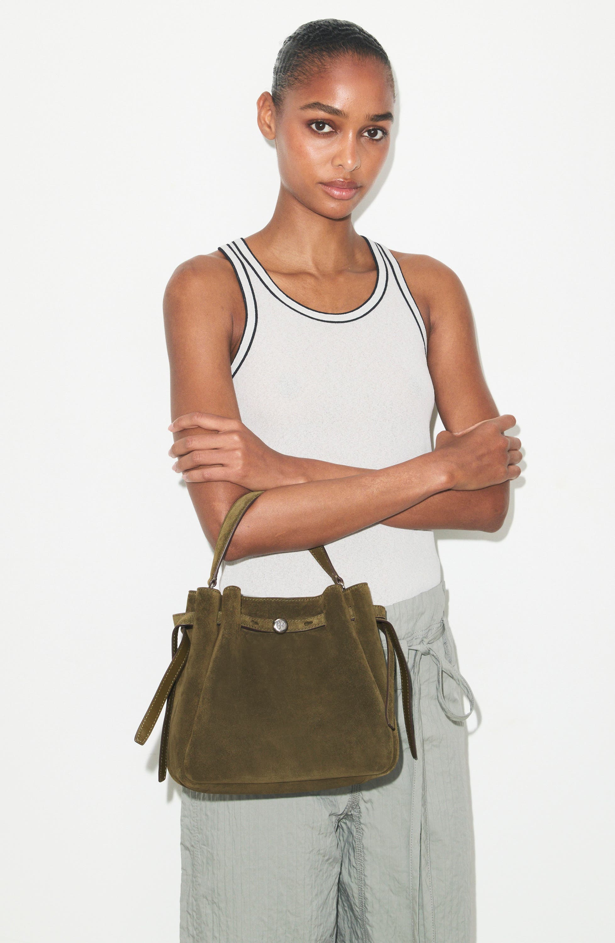 Romy Suede Bucket Bag, Alternate, color, LECCIO