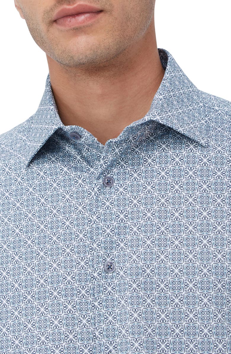 Bugatchi James OoohCotton<sup>®</sup> Geo Print Button-Up Shirt, Alternate, color, Dusty Blue