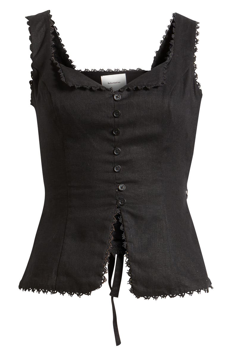 Reformation Viola Linen Tank, Alternate, color, Black
