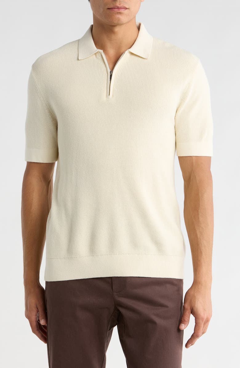 DENIM AND FLOWER Ecru Textured Quarter Zip Sweater Polo, Main, color, Ecru