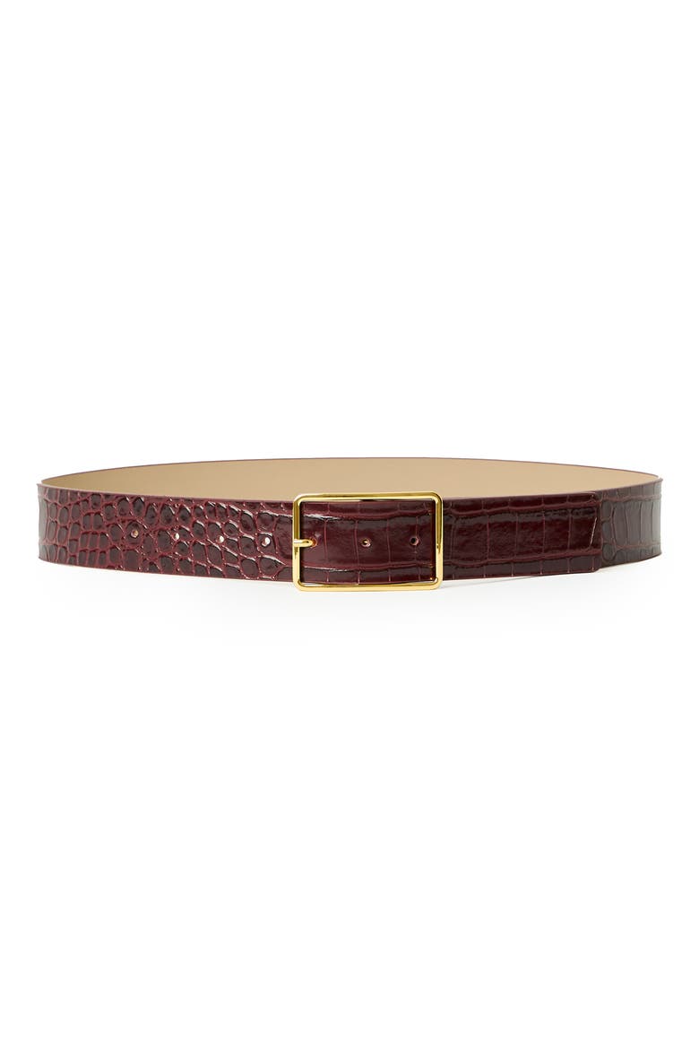 Milla Croc Embossed Leather Belt, Main, color, MERLOT GOLD