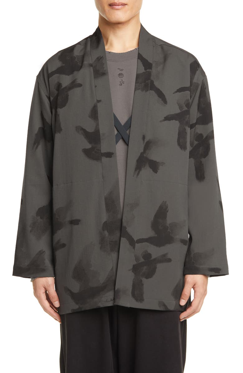 Sasquatchfabrix Crow Print Wool Haori Jacket, Alternate, color, 