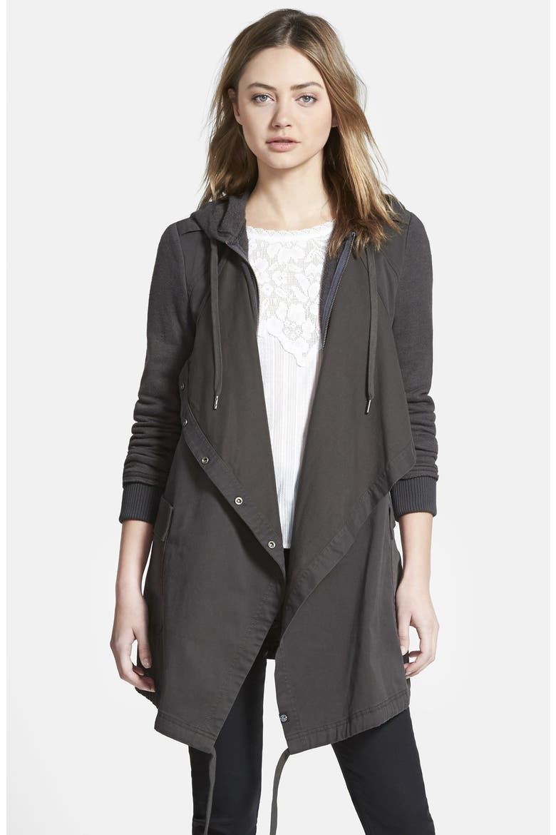 Treasure&Bond Drapey Mixed Media Jacket, Main, color, WASHED BLACK RAVEN