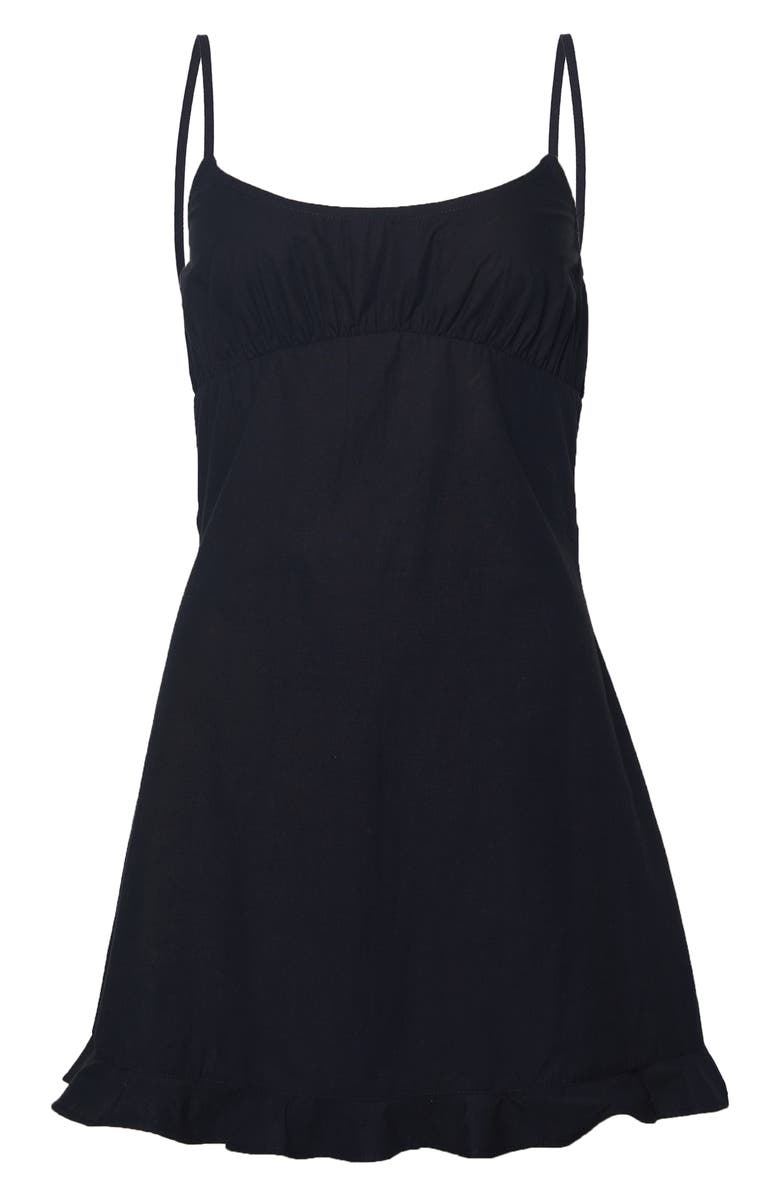 NASTY GAL Ruffle Hem Open Back Cotton Minidress, Alternate, color, Black