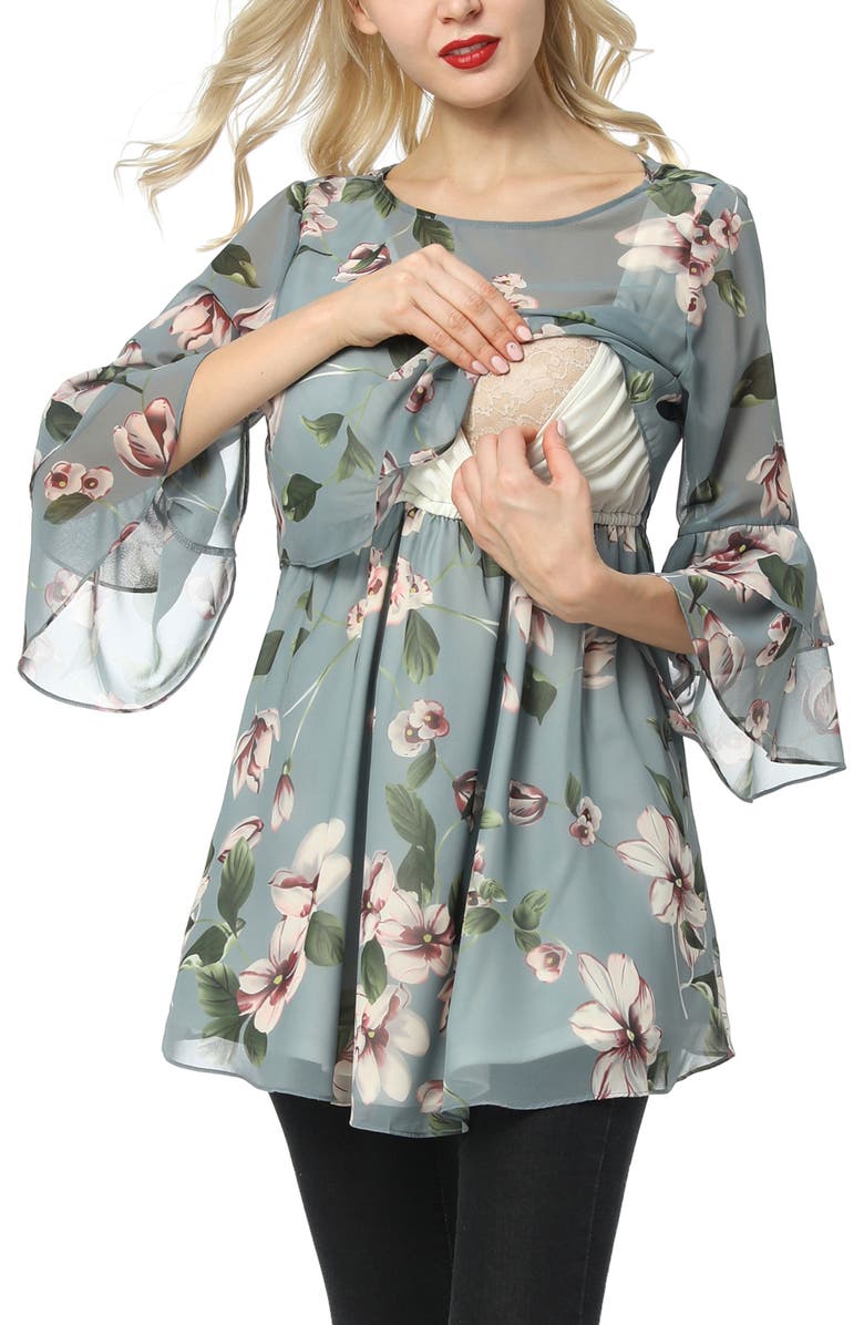 Kimi & Kai Audrey Maternity/Nursing  Floral Print Blouse, Alternate, color, Multicolored