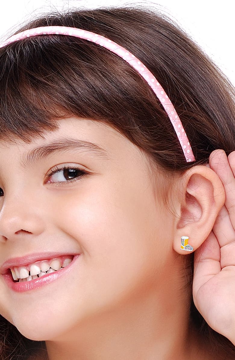 Chanteur Kids' Winter Boot Crystal Stud Earrings, Alternate, color, Silver/ Gold