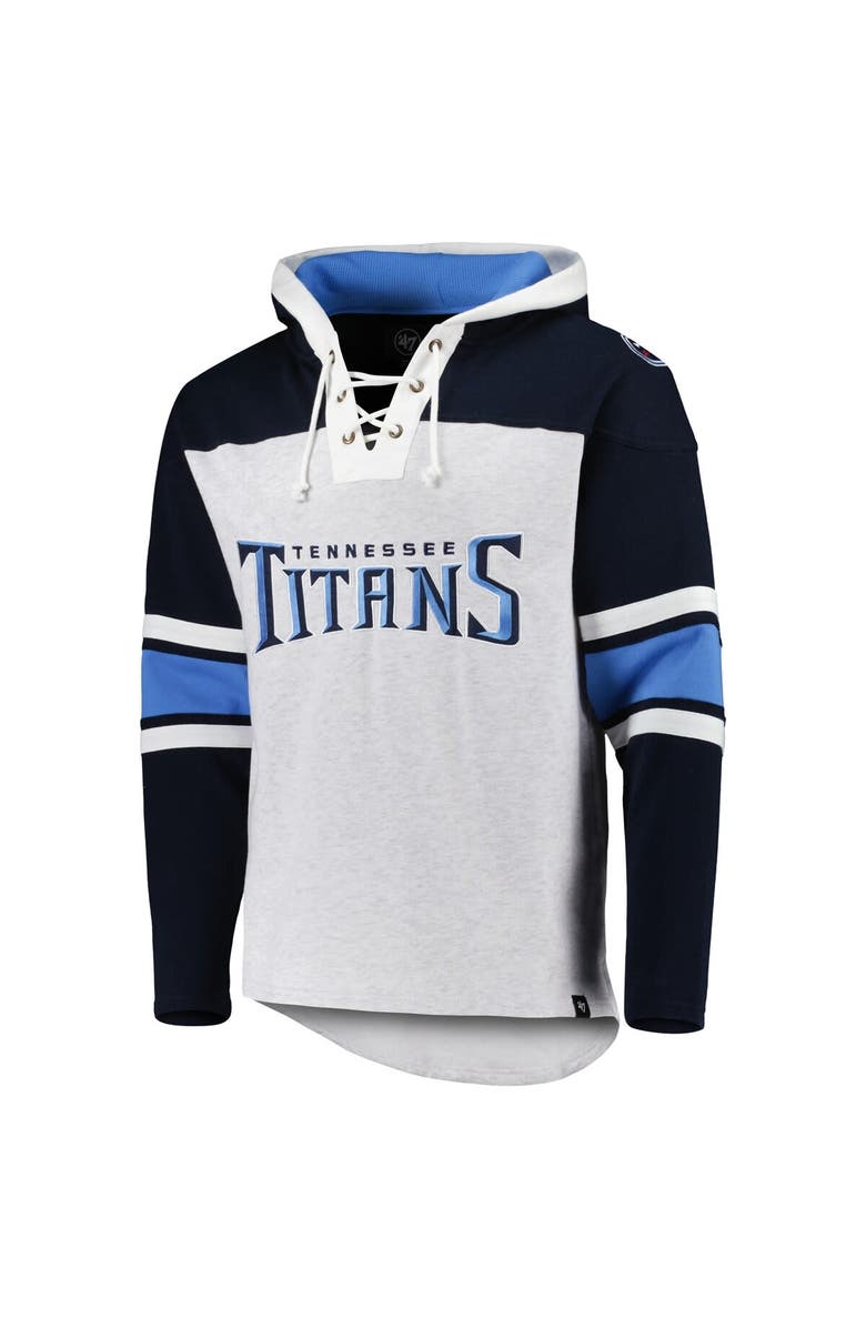 '47 Men's '47 Tennessee Titans Heather Gray Gridiron Lace-Up Pullover Hoodie, Alternate, color, Gray