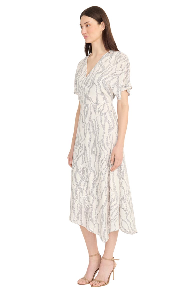 Short Sleeve Asymmetric Hem Midi Dress, Alternate, color, IVORY/ CHARCOAL