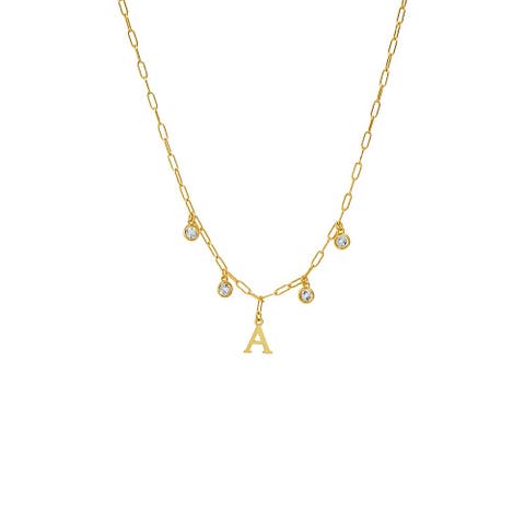 Solid Initial X Dangling Bezels Paperclip Necklace