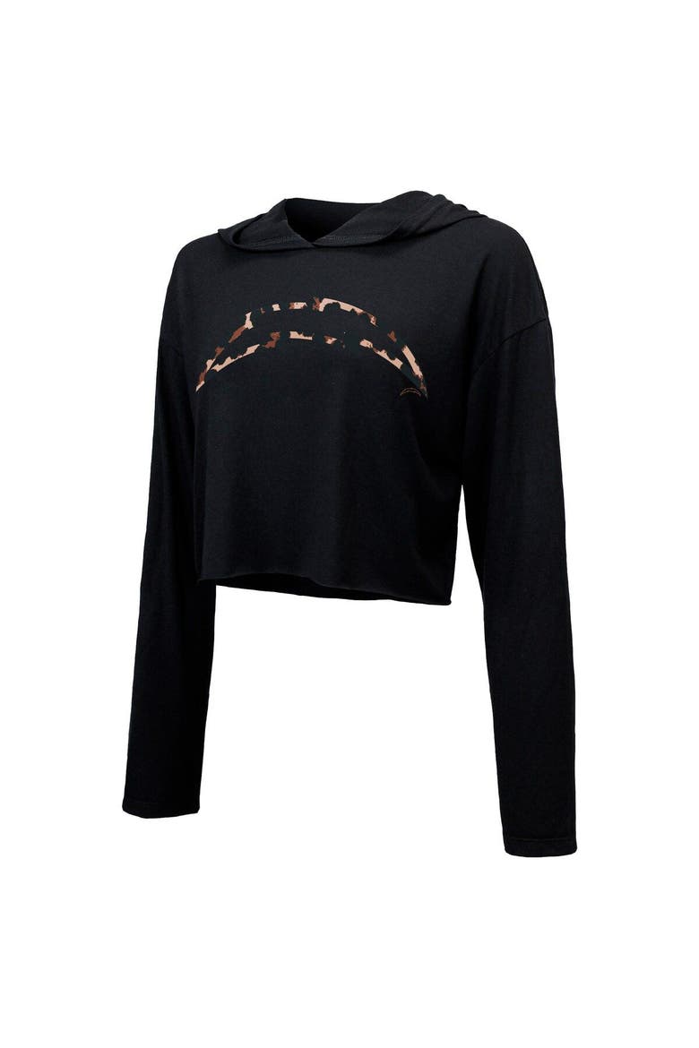 Women's Majestic Threads Justin Herbert Black Los Angeles Chargers Leopard Player Name & Number Long Sleeve Cropped Hoodie, Alternate, color, Black