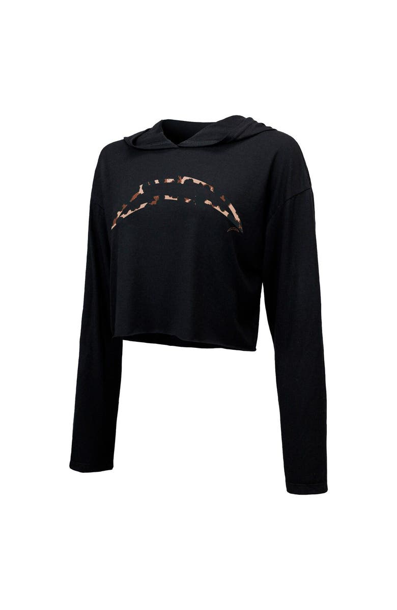 Majestic Threads Women's Majestic Threads Justin Herbert Black Los Angeles Chargers Leopard Player Name & Number Long Sleeve Cropped Hoodie, Alternate, color, Black