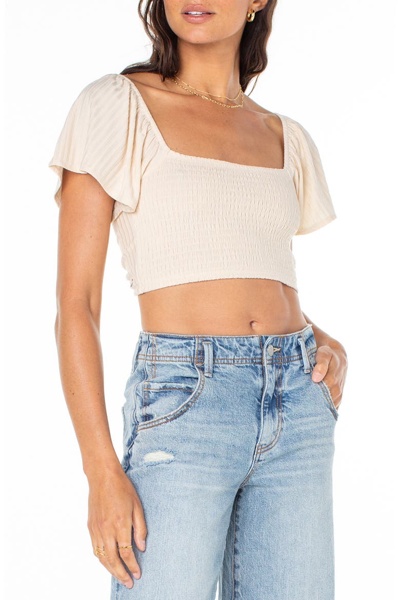 Sandy Beach Smocked Twist Reversible Crop Top, Alternate, color, SNOW WHITE