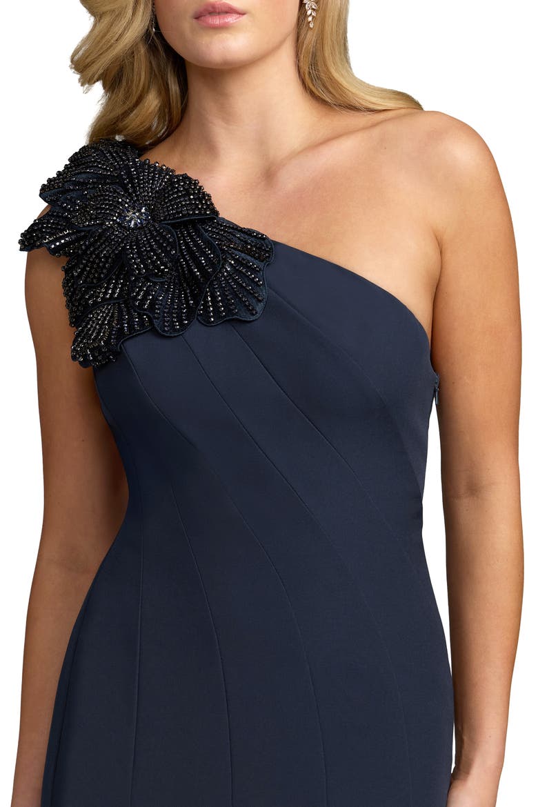 Crepe One Shoulder Gown With Flower Detail, Alternate, color, Midnight