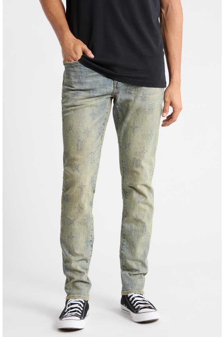 Gothic Wire Monogram Low Rise Skinny Jeans, Main, color, MID INDIGO