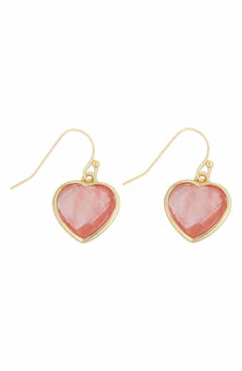 Pink Crystal Heart Drop Earrings