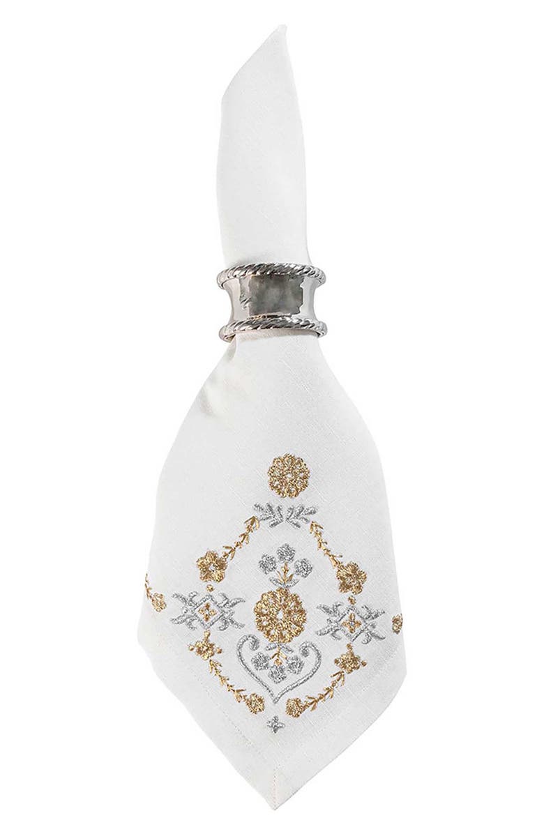Juliska Heidi Set of 4 Embroidered Cotton & Linen Napkins, Alternate, color, Gold/ Silver