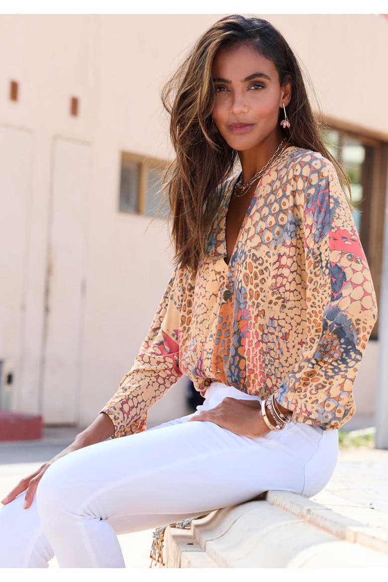 Printed Long Sleeve Top, Alternate, color, Orange Multi