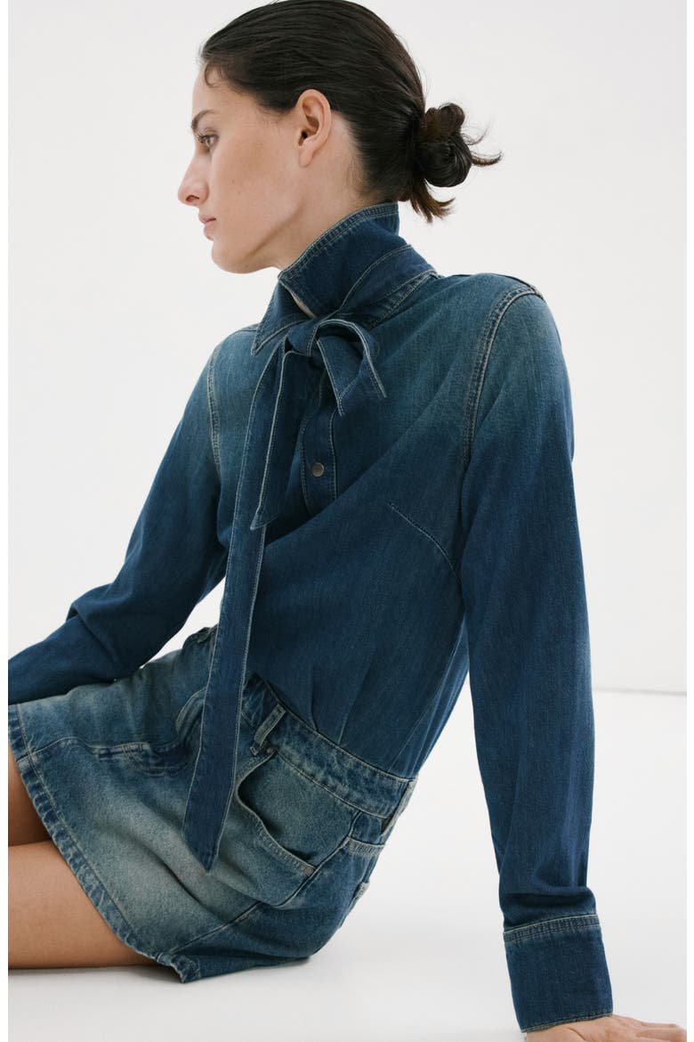 Combined Denim Dress, Alternate, color, MEDIUM BLUE