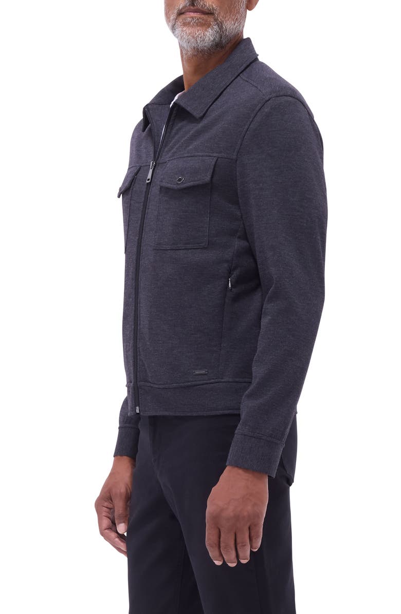 Bugatchi Soft Touch Zip Knit Shirt Jacket, Alternate, color, Black