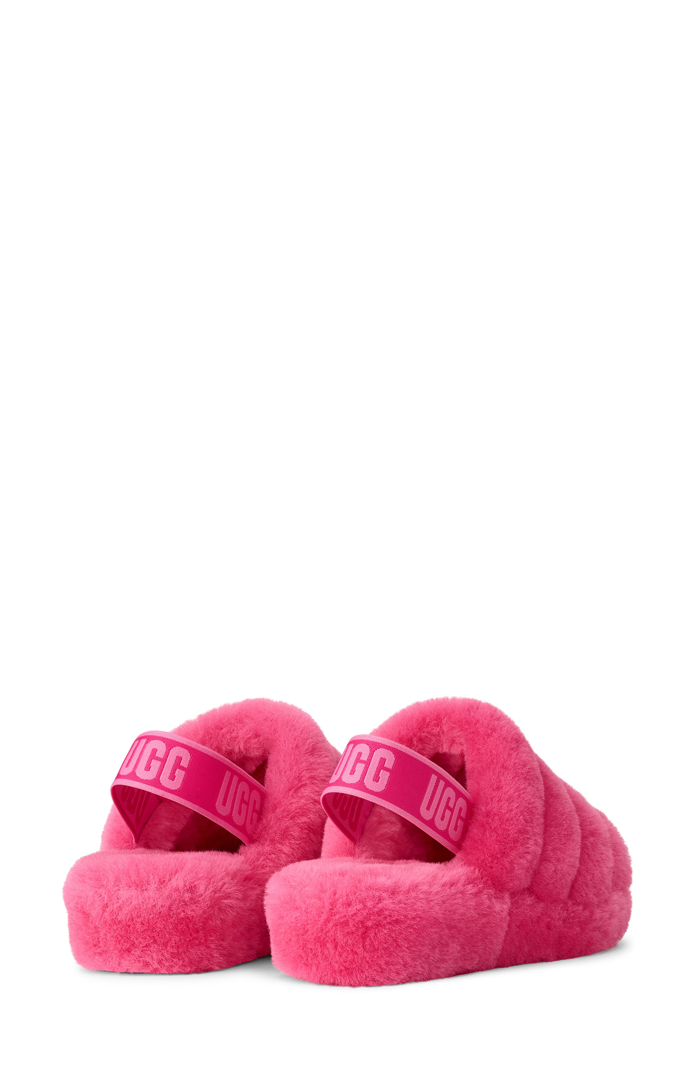 Fluff Yeah Genuine Shearling Slingback Sandal, Alternate, color, DEEP CORAL / SACHET PINK