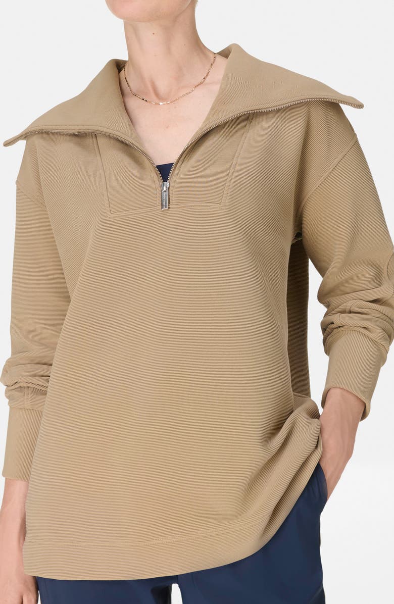 Sweaty Betty Peaceful Rib Half Zip Sweatshirt, Alternate, color, Sepia Brown