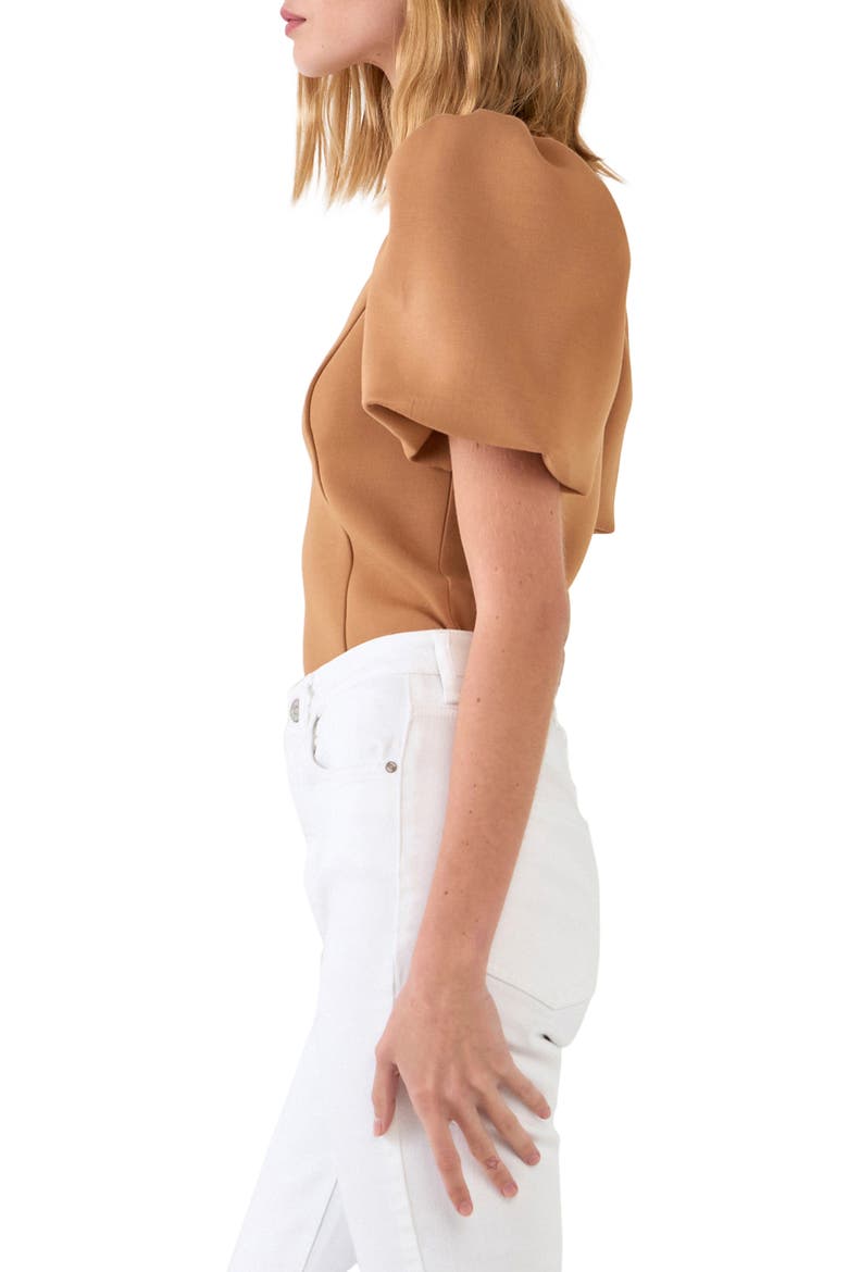 Scuba Knit Puff Sleeve Top, Alternate, color, TAN
