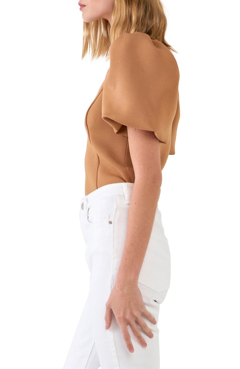 English Factory Scuba Knit Puff Sleeve Top, Alternate, color, Tan