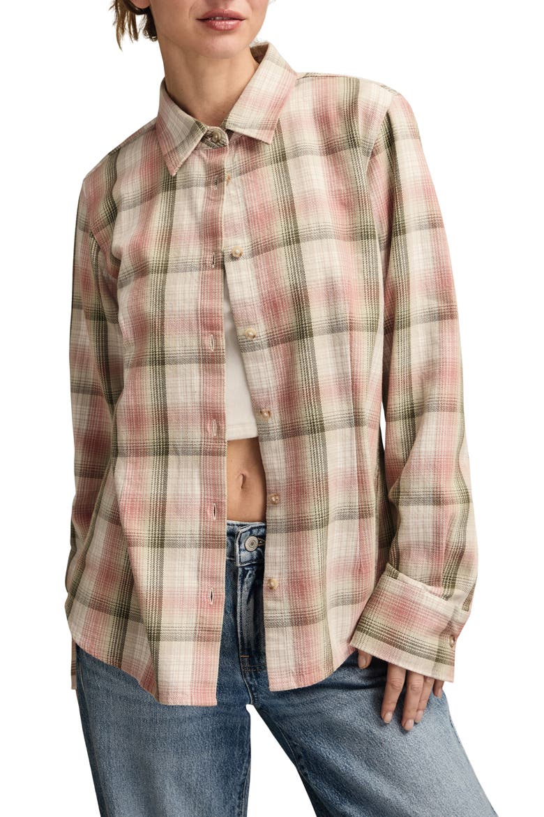 Plaid Button-Up Cotton Shirt, Main, color, PINK PLAID