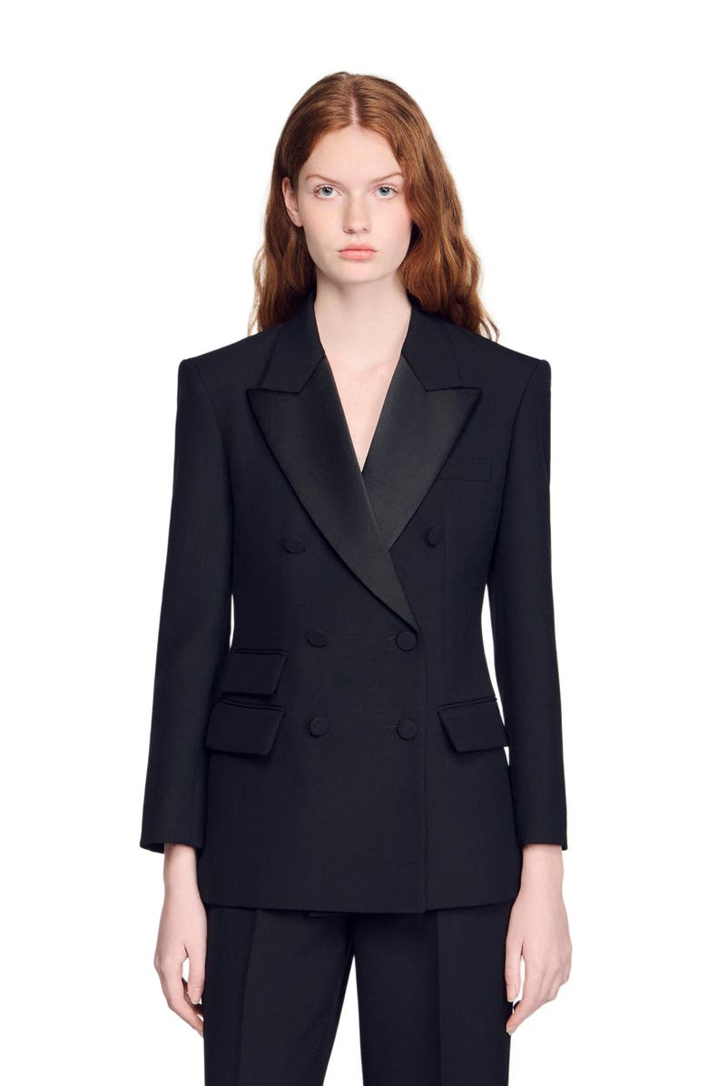 SANDRO Tuxedo jacket with satin collar, Main, color, Black