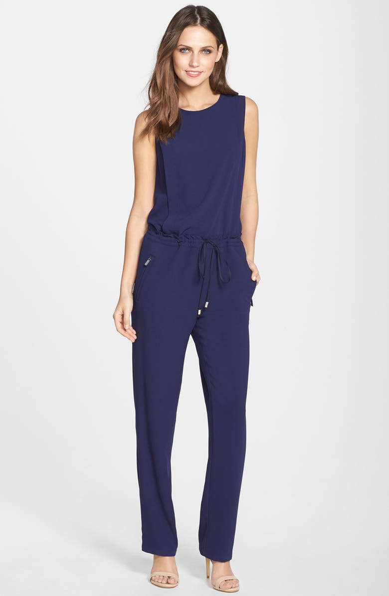 Vince Camuto Drawstring Waist Crepe Jumpsuit, Main, color, 