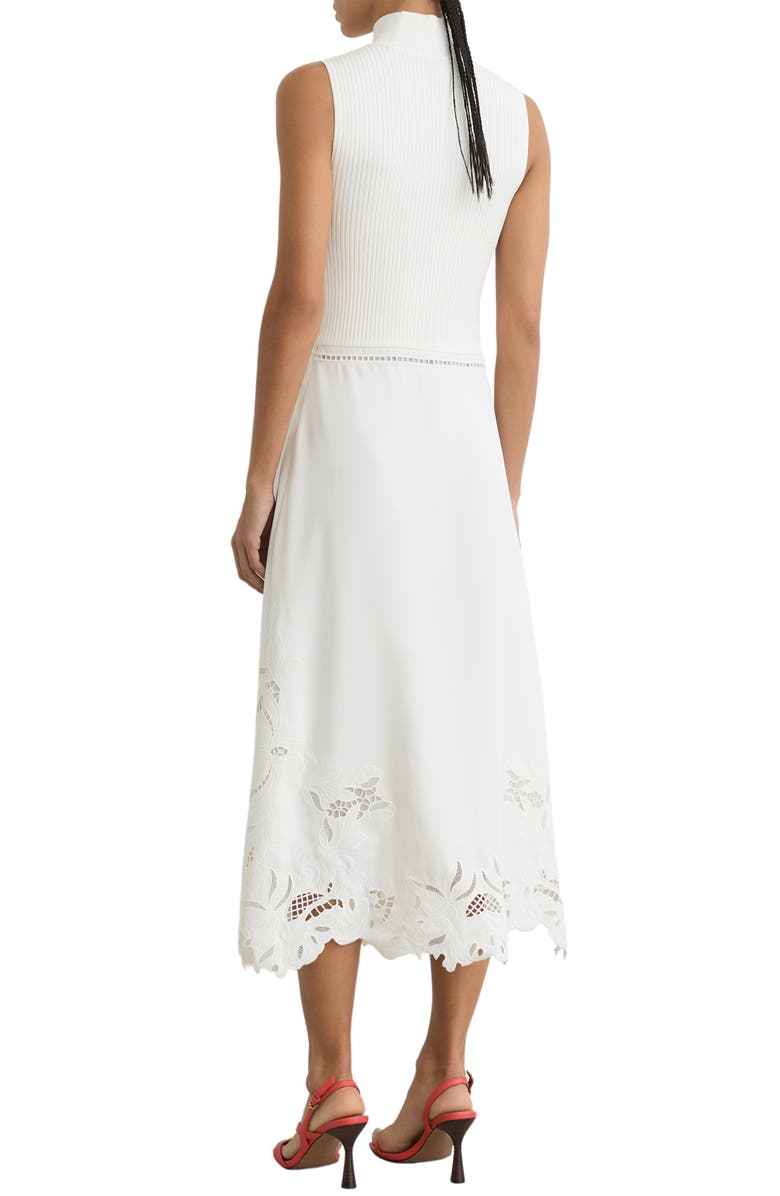 Reiss Phoenix Mixed Media Embroidered Eyelet Detail Dress, Alternate, color, Ivory
